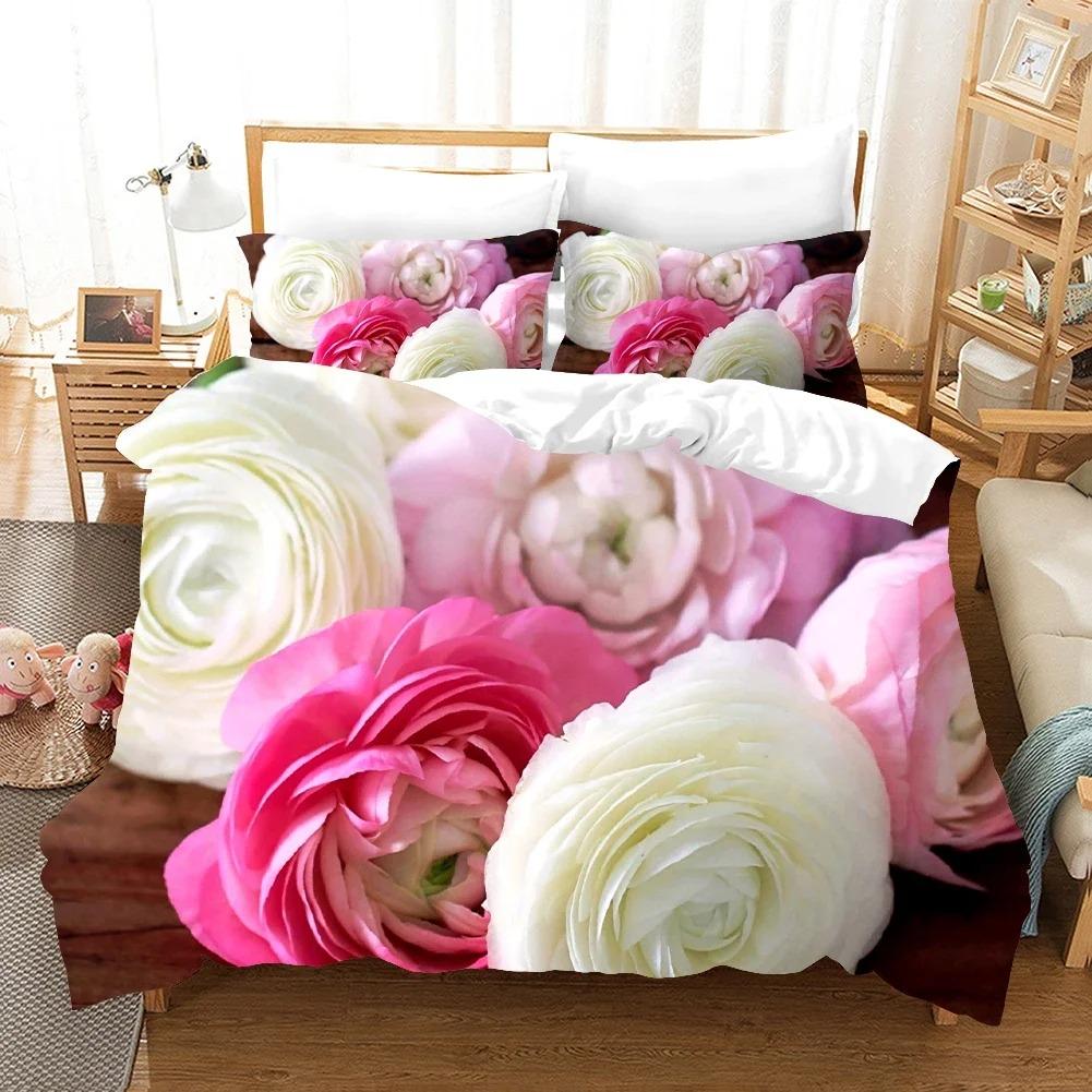 3D Rose Flower Duvet Cover Queen King Double Bedding Set Quilt Cover with Zipper Closure King Size Polyester Quilt Cover