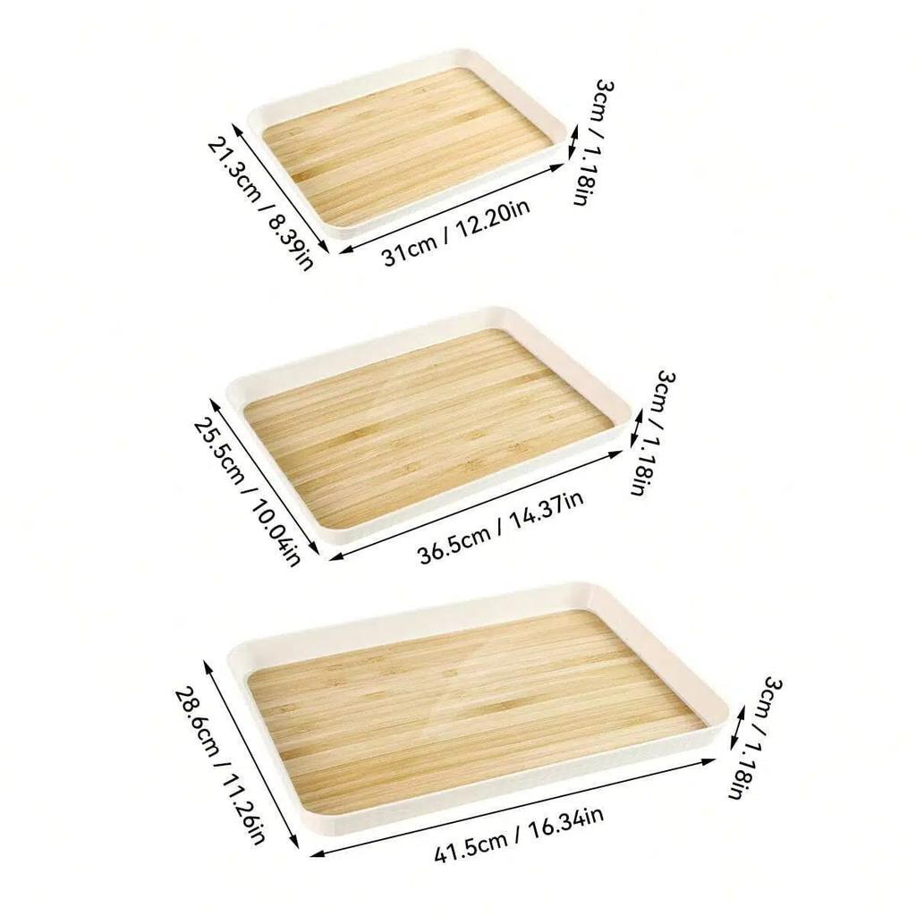 Wood Grain Storage Tray Multi-functional Rectangular Plastic Food Serving Tray Snack Dessert Tray Kitchen Living Room Tea Tray