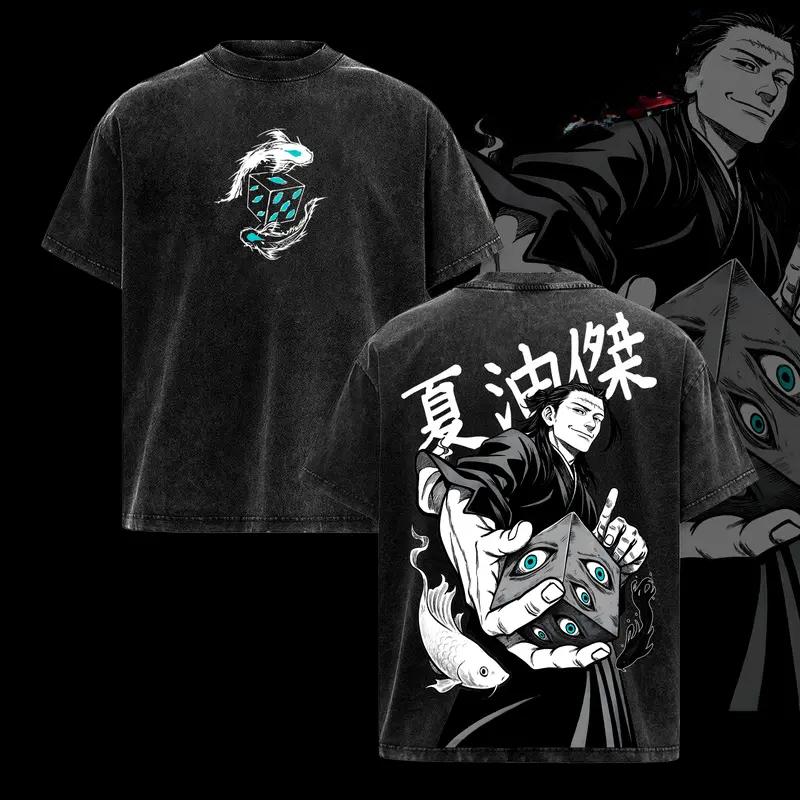 Футболка с принтом Jujutsu Kaisen Гэто Сугуру Мужская Женская Стиранный Хлопок Футболки Манга Винтажная Футболка Харадзюку Мужская С Коротким Рукавом Футболка