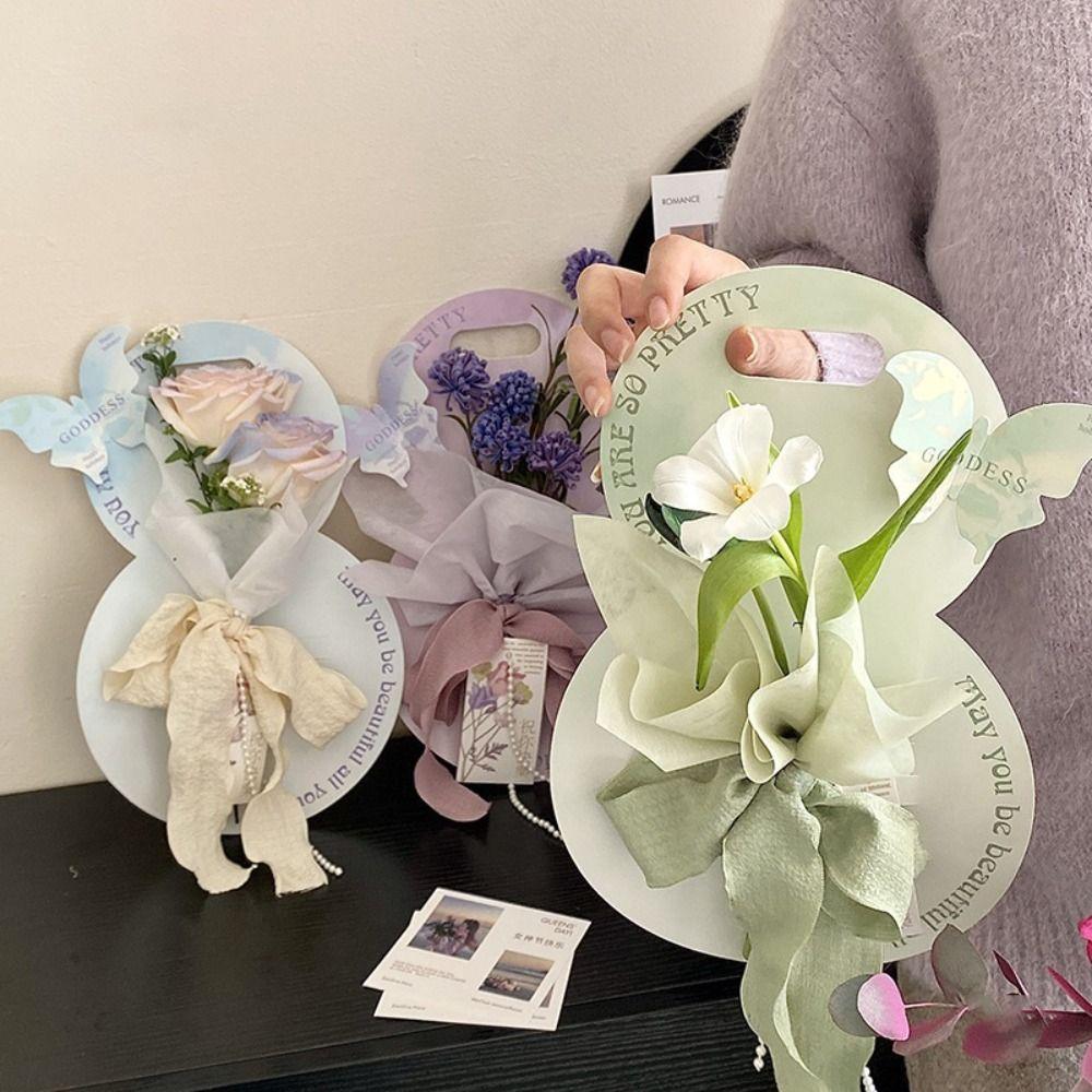 With Handle Single Bouquet Bag Heart Flower Wrapping Bag Flower Packaging Bag for 5PCS Party Decor