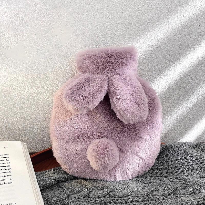 Rabbit Fur Hand Warmer Winter Plush Hot Water Bottle Portable Hot Water Bottles for Girls Waist Hand Bed Women's Belly Warmer