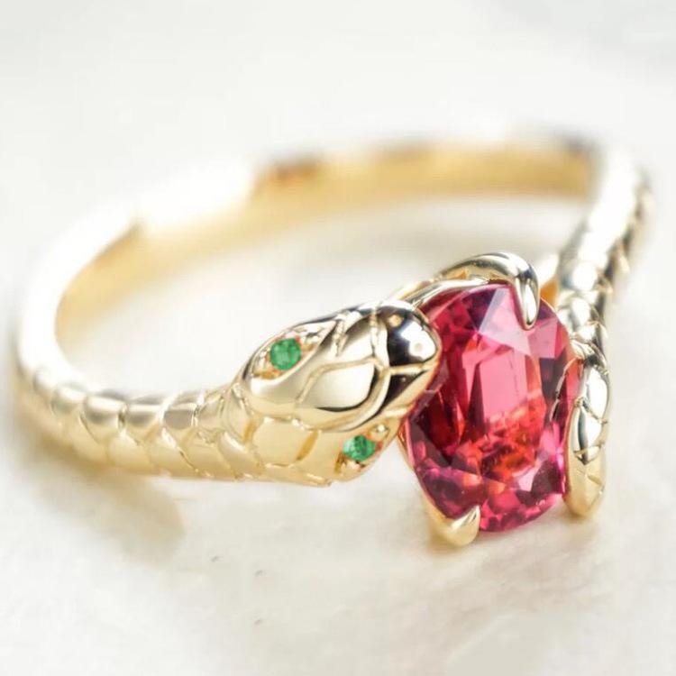 Cold Wind Minority Ring Single Ring Snake Scale Flashing Red Stone Snake Ring