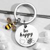 with Letters Stainless Steel Key Ring DIY Letters Round Pendants Bee Happy Key Chain  Father