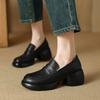 Fashion NEW Spring/Autumn Women Loafers Round Toe Chunky Heel Shoes Genuine Leather Shoes for Women Slip-on Platform Shoes Women Pumps