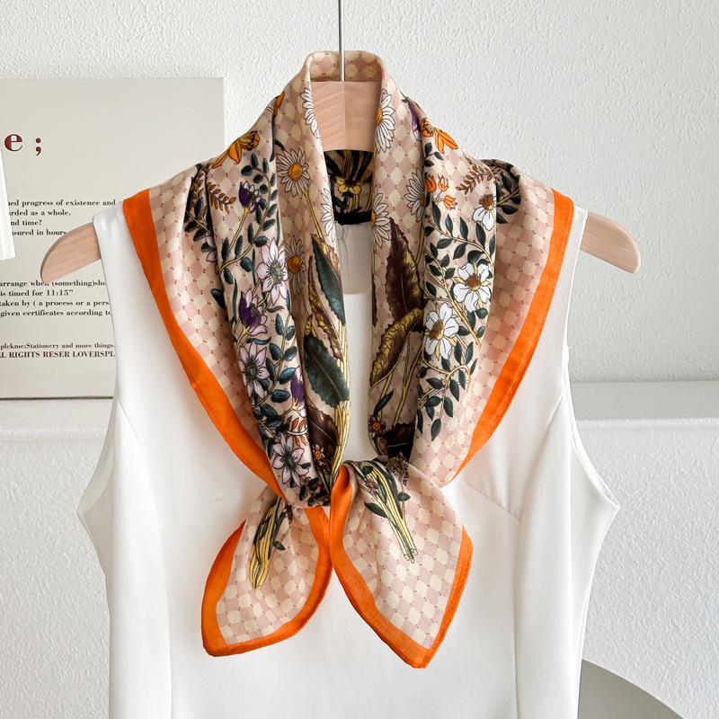 Women's French Red Cotton Silk Blend Scarf – 70CM Neck and Headscarf, Spring/Autumn Fashion Accessory