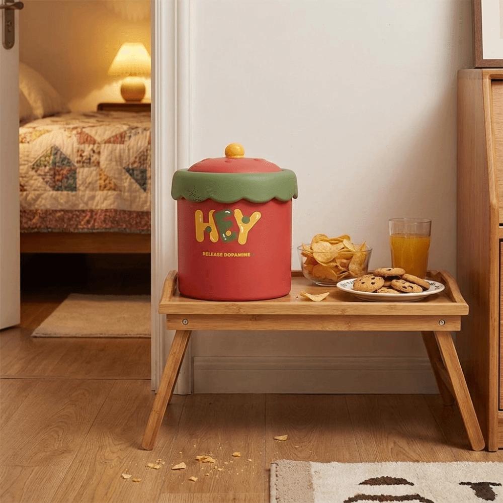 Cartoon Mini Waste Bin with Cover Waste Paper Basket Storage Bucket Tea Slag Can Office