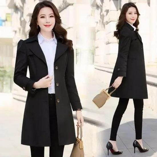 Women's Petite British-Style Trench Coat, Spring/Autumn 2025, Popular Mid-Length Casual Korean Design