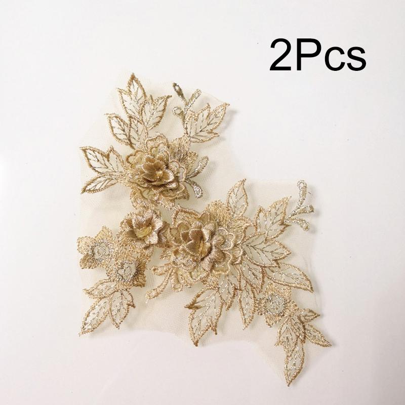 2Pcs Sewing Motif Fabric Craft Hollowed Out Dress Decoration Flower Embroidered Trim Wedding Bridal Lace Applique DIY Patches