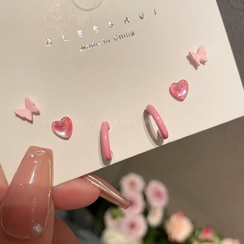 IF ME серьги-гвоздики в виде бабочки для женщин, розовые серьги-кольца в форме цветка для пирсинга в форме сердца C ювелирные изделия