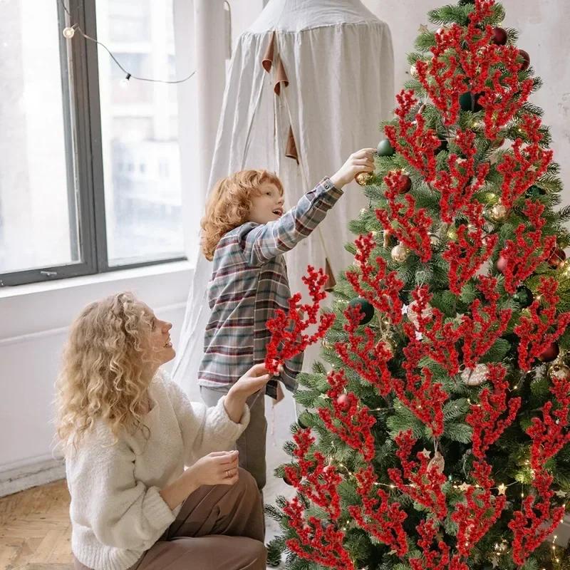 5/30PCS Christmas Red Fruit Berries Simulation Foam Holly Berry Stems Plant DIY Xmas Tree Gifts Craft Christmas Party Decoration