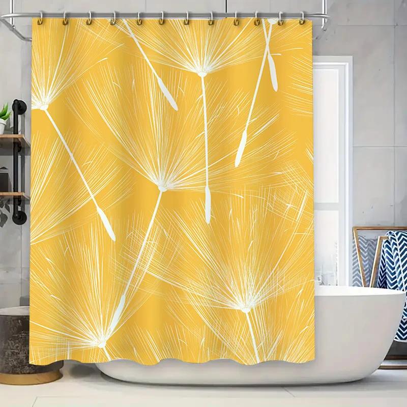 Yellow Shower Curtain with White Flower Pattern: Modern Decor for Bathroom