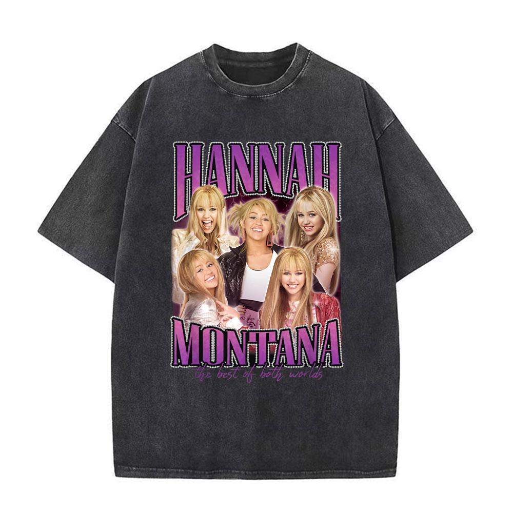 Vintage TV Character Pop Star Singer Hannah Montana T Shirts Unisex Women Fashion Aesthetic Washed Short Sleeve Tshirts Streetwear