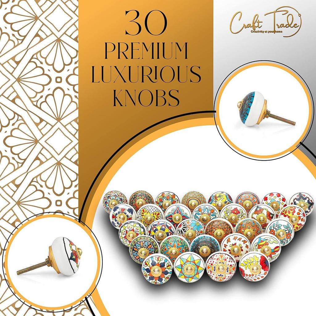 Керамические разноцветные ручки-скобы и дверные ручки «Мандала» для шкафов и сервантов. Керамические дверные ручки для гардероба — упаковка 30 шт.