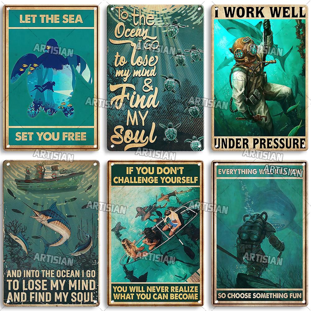 Художественный Плавание Металлический Знак Дайвинг Жестяной Плакат Спорт Океан Декоративная Тарелка Настенный Декор Гараж Бар Паб Клуб Отель Кафе Кухня