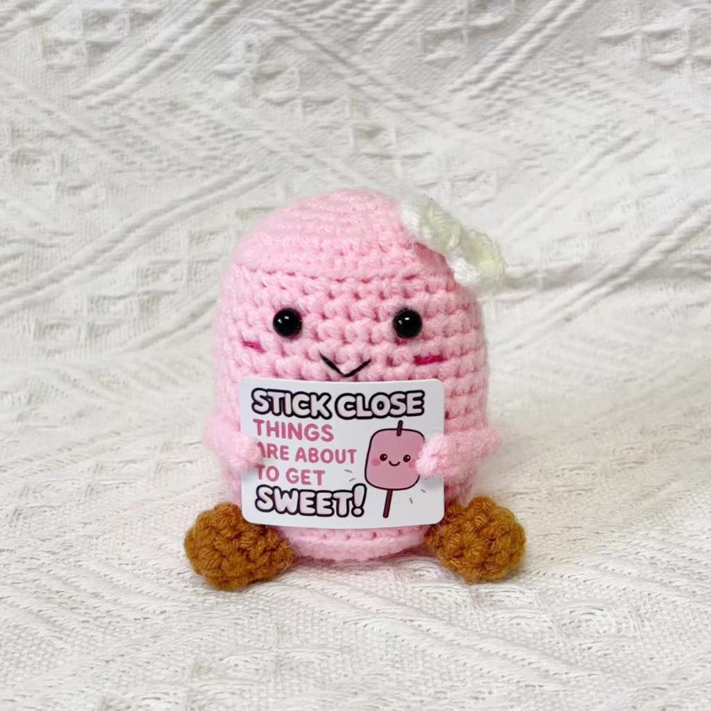 Funny Crochet Positive Marshmallows Doll Home Room Decoration Handmade Knitted Marshmallows Desk Ornament for Best Friend Couple