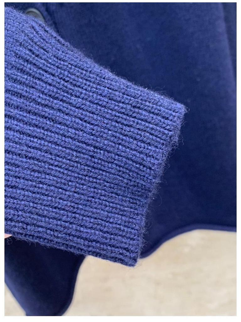 Пальто из темно-синей шерсти Nanyou - Серия Miu: Вышитый кардиган с V-образным вырезом, вязаный топ для женщин, весенняя коллекция