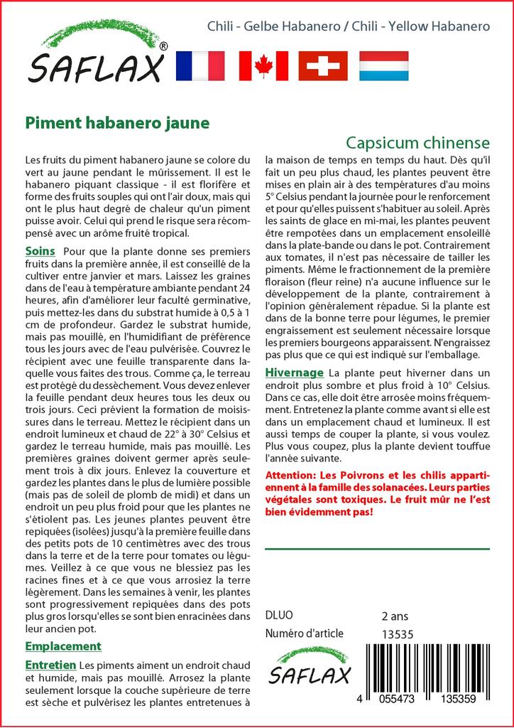 SAFLAX Чили - Желтый Хабанеро - 10 семян - Capsicum chinense