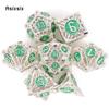 7 Pcs Silver Green Metal Dice Hollow Metal Polyhedral Dice Set Suitable for Role-Playing RPG    Board Game Card Game