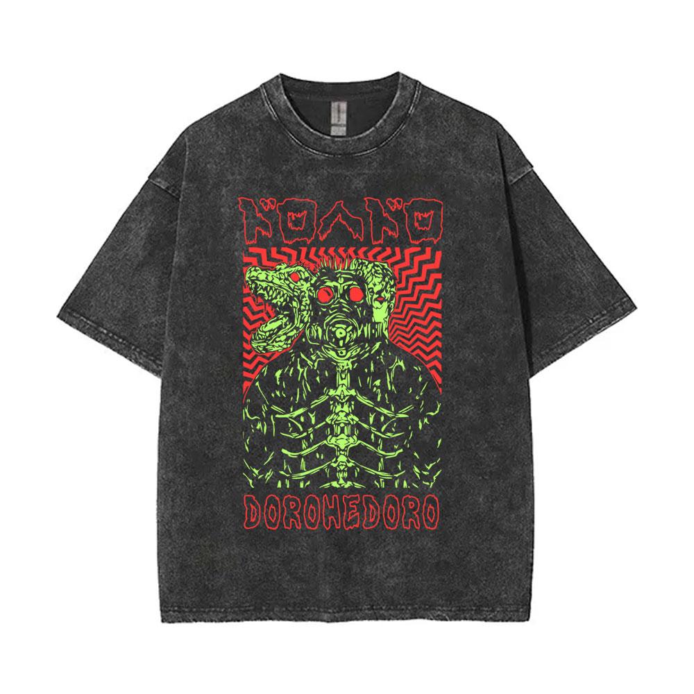 Anime Dorohedoro Kaiman Washed Vintage T Shirt Men Gothic Manga Rock Tshirt Mens Hip Hop Oversized Short Sleeve Tee Streetwear