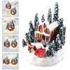 Led Light Christmas Village House Figurines Cartoon Miniature Village Figurine  Desk