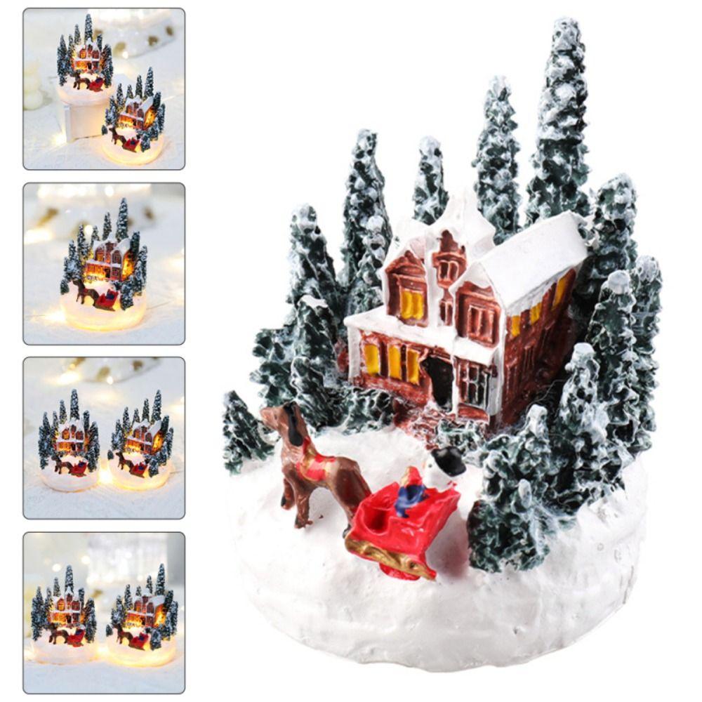 Led Light Christmas Village House Figurines Cartoon Miniature Village Figurine Desk