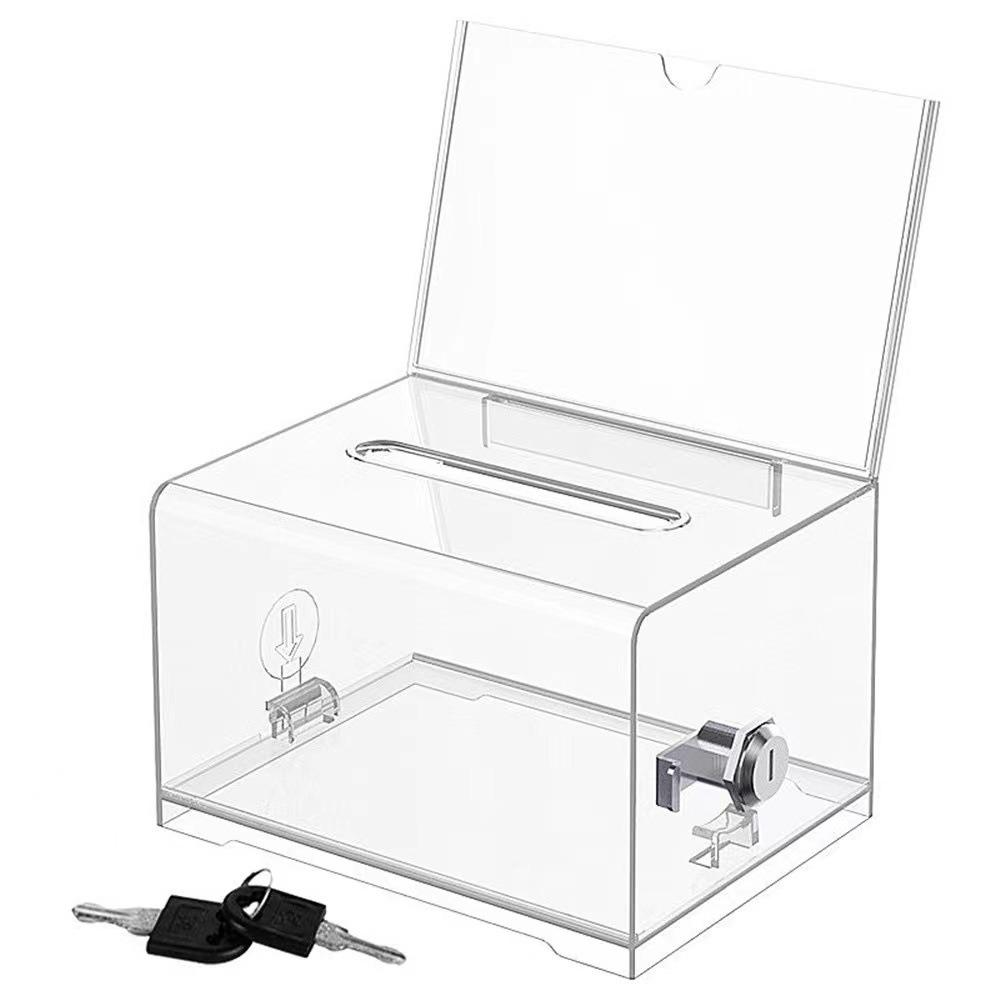 Solid Suggestion Box With Lock and Sign Holder Donation Box Plastic Container Tip Jar Charity