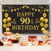 Trgowaul 90th Birthday Backdrop Gold and Black 5.9 X 3.6 Fts Happy Birthday Party Decorations Banner for Women Men Photography Supplies Background