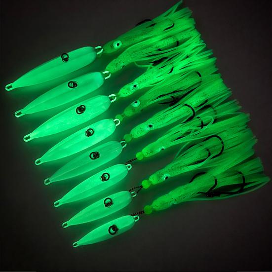 15CM/5.91G Luminous Squid Jig Hook Slow Shaking Glow-in-the-dark Squid Skirt Lure with Weight Sinker Deep Sea Trolling Fishing Bait