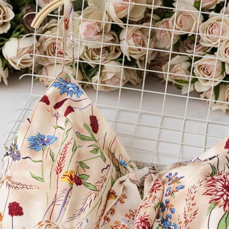 Bohemian Floral Print Slip Dress Sweet Salty Style V-Neck Long Maxi Women