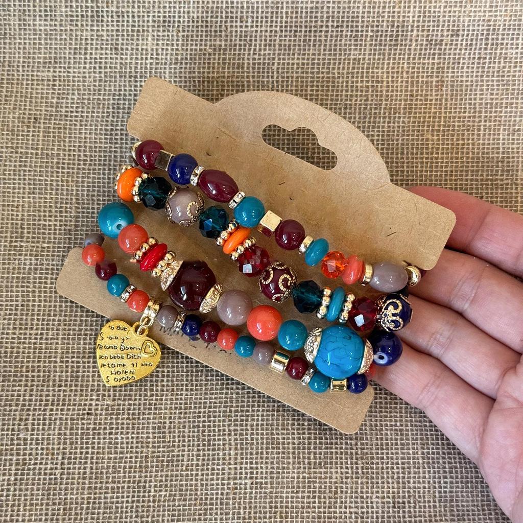 Ретро Этнический Браслет из Бисера со Стеклянным Крестом и Сердцем, Инкрустированный Бриллиантами - Европейские и Американские Женские Украшения