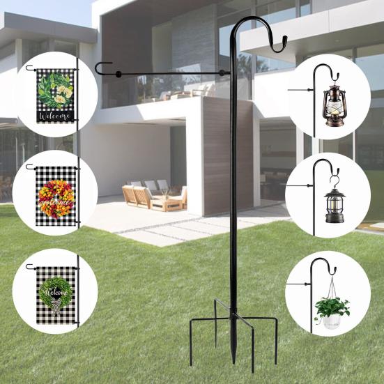 Подставка для флага в саду, многофункциональный держатель для флага во дворе с крючком для пастуха, толстая металлическая сегментированная подставка для флагштока для кормушек для птиц на открытом воздухе, флаги