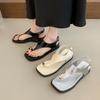 Retro one-word buckle clip foot flat-soled set of toe sandals women's 2025 summer new soft-soled toe Roman open-toed sandals