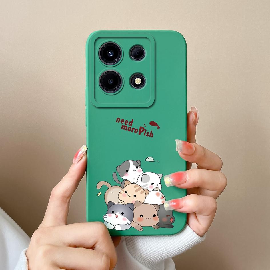 Phone Case For Infinix Smart 7 Plus Note 30 4G 5G Hot 30 Itel S23+ P40+ Tecno Spark 10 Pro Cover Cute Cat Matte Soft Liquid Silicone Shockproof Bumper