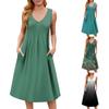 Женское платье с V-образным вырезом, летнее платье с плиссированной резинкой на талии, А-силуэтное платье