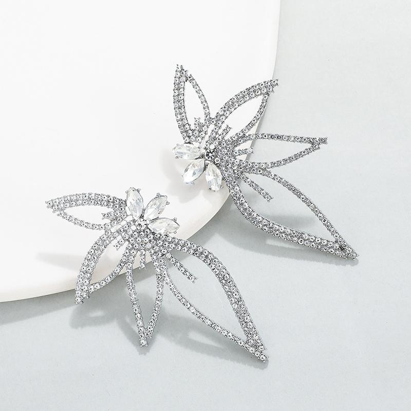 Роскошные преувеличенные серьги-гвоздики с кленовым листом и цирконием для женщин, индивидуальные украшения для вечеринки, подарок