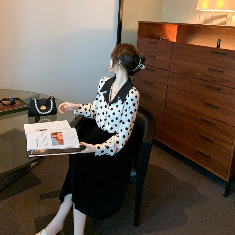 Женская шифоновая рубашка в горошек Модная и стильная женская рубашка Элегантный топ