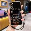 Astronaut Holder Plating Case For Samsung S23 S22 Ultra S21 S20 FE A14 A24 A34 A53 A13 A23 A33 A53 A12 A32 A52/Redmi Ntoe 12 11 10 Lanyard Stand Cover