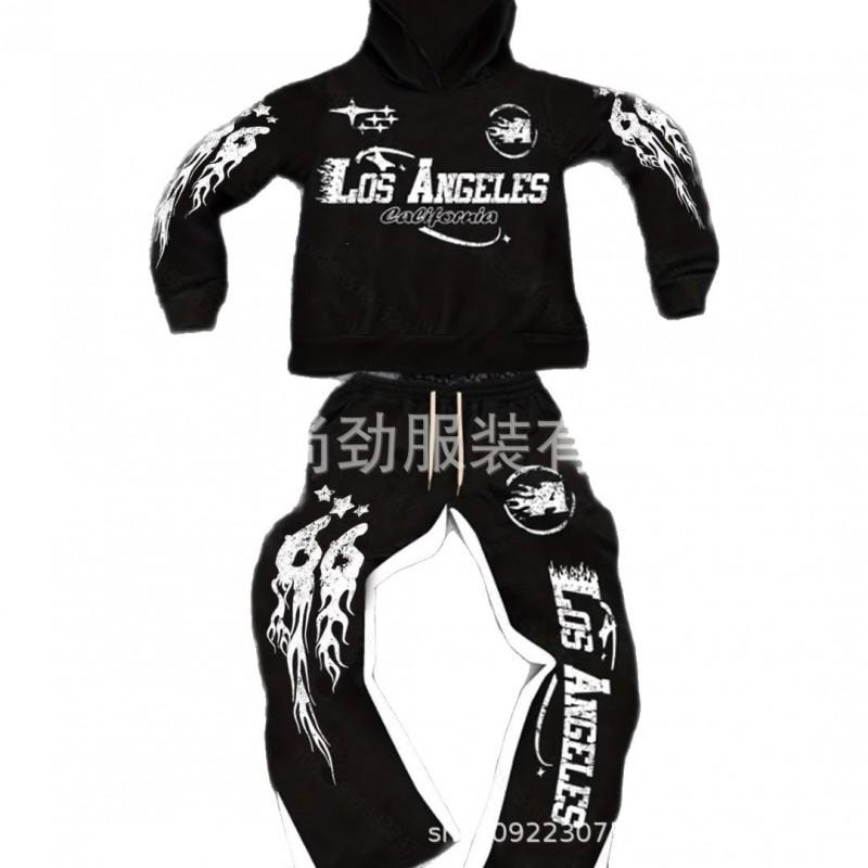 Mens Streetwear Tracksuit Hoodie Flared Pants Set Teen Youth