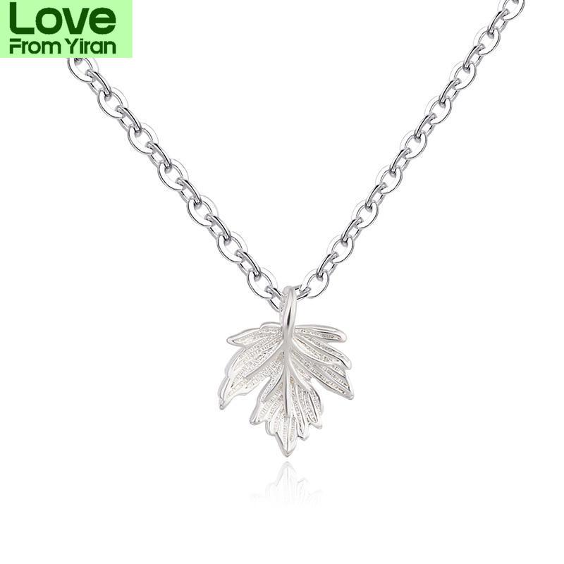S925 Silver 45cm Mecklace Maple Leaf Pendant For Women Bohemia Leaf Necklace Chain Plant Silver 925 Necklace Naszyjnik
