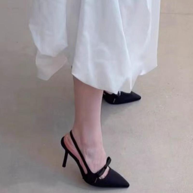 Модные Женские Модные Баотоу Высокие Каблуки Весна Новый Заостренный Носок Мелкий Бант Накладные Устойчивые к Износу Темперамент Тонкий Каблук Сандалии