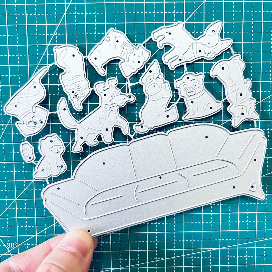 2 шт./лот Вырубки для собак для изготовления открыток, Металлические вырубки для щенков, Металлическая форма для вырезания, Вырубки для скрапбукинга, Трафарет для тиснения с травлением для рукоделия