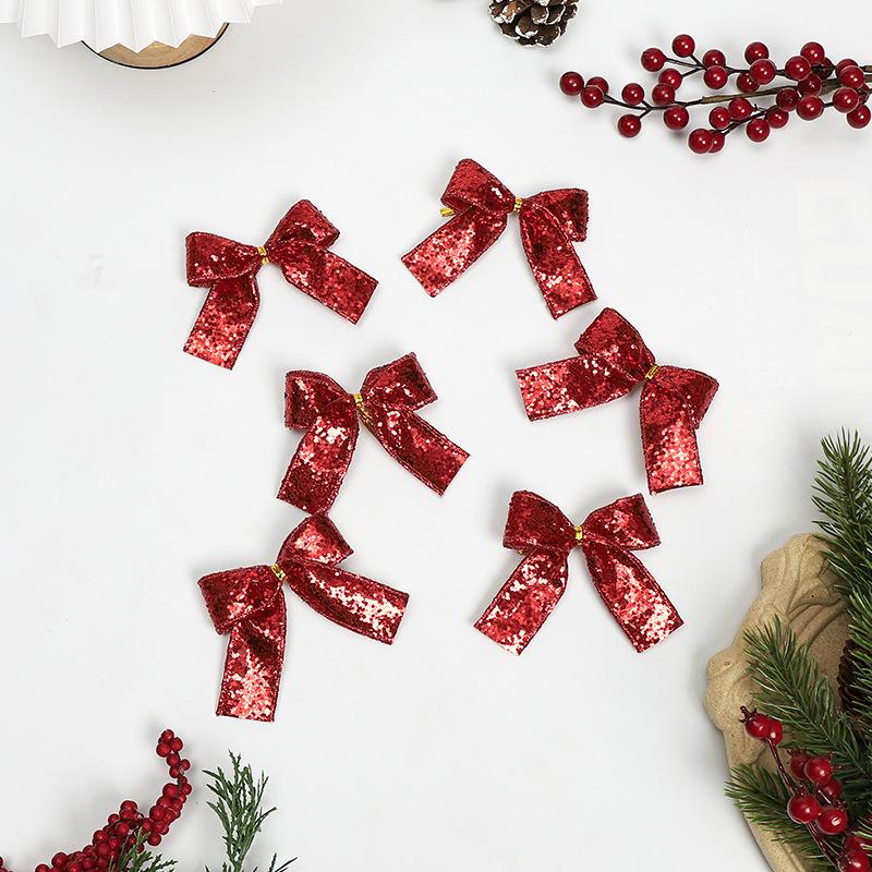 6 шт. Блестящие банты Рождественское подвесное украшение Сувениры для вечеринки Бант Seuqin Подвеска-бантик для рождественской елки Красный бантик Принадлежности для вечеринок