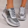 Women's Slope Heel Platform Sneakers Large Size Breathable Sequins Round Head Lace-up Spring and Autumn Casual Sneakers