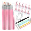 23Pcs Manicure Pen Set Nail Stand Tweezers Double-Sided Nail Point Tool Nail Brush Kit for Nail Art Professional Nail Design Tools
