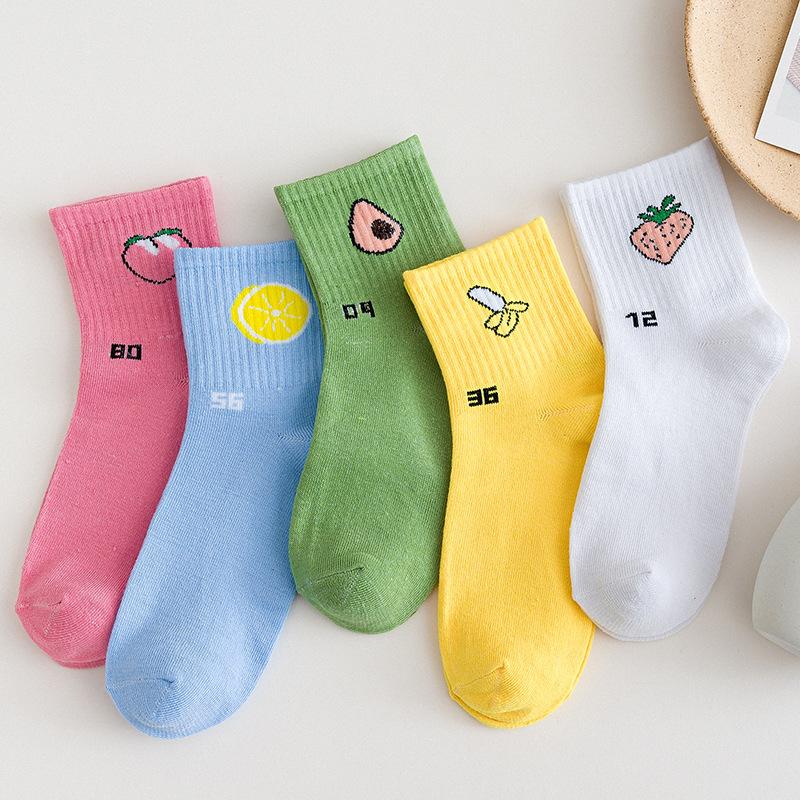 5Pairs Women Cotton Socks Cute Print Princess Two-dimensional Fashion Socks Striped Plaid Ladies Spring Summer Socks