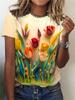 Футболка с круглым вырезом и цветочным принтом, повседневный топ с коротким рукавом для весны и лета, женская одежда