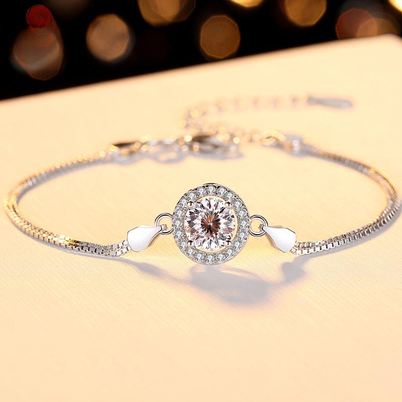 S925 Sterling Silver Moissanite Round Bag Bracelet for Women Japanese and Korean Fashion Anti-real Diamond Micro-encrusted Bracelet Jewelry
