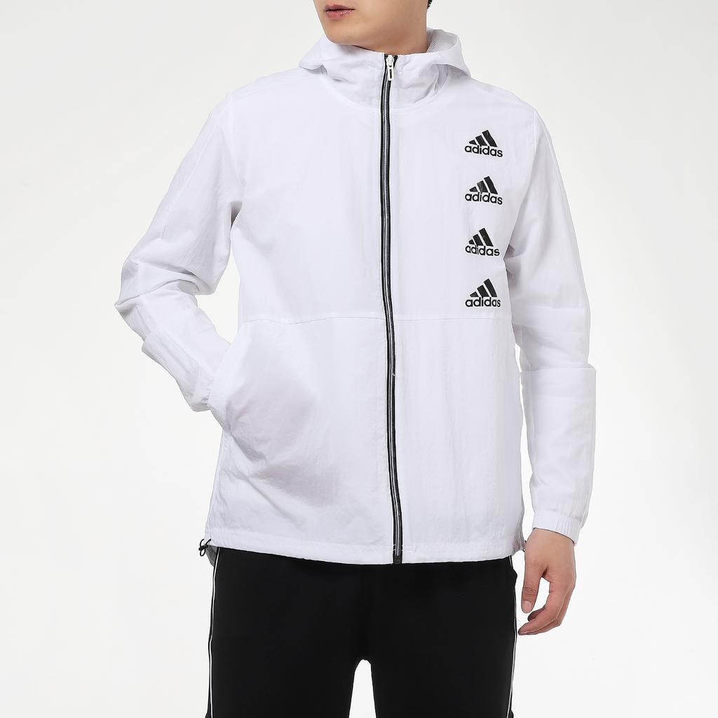 Adidas Logo Print Woven Hooded Jacket Men Jackets White GK9419