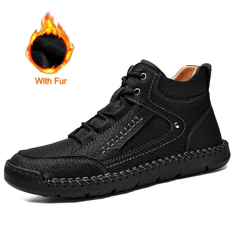Hot Sale High Quality Casual Leather Ankle Boot Men 2024 New Outdoor Antiskid Sneakers Luxury Winter Fur Plush Motorcycle Boots