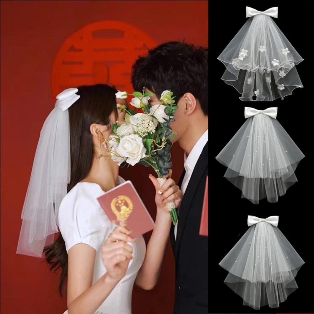Flower Marry Veil Pearl Wedding Gauze Simple Bride Head Gauze Women